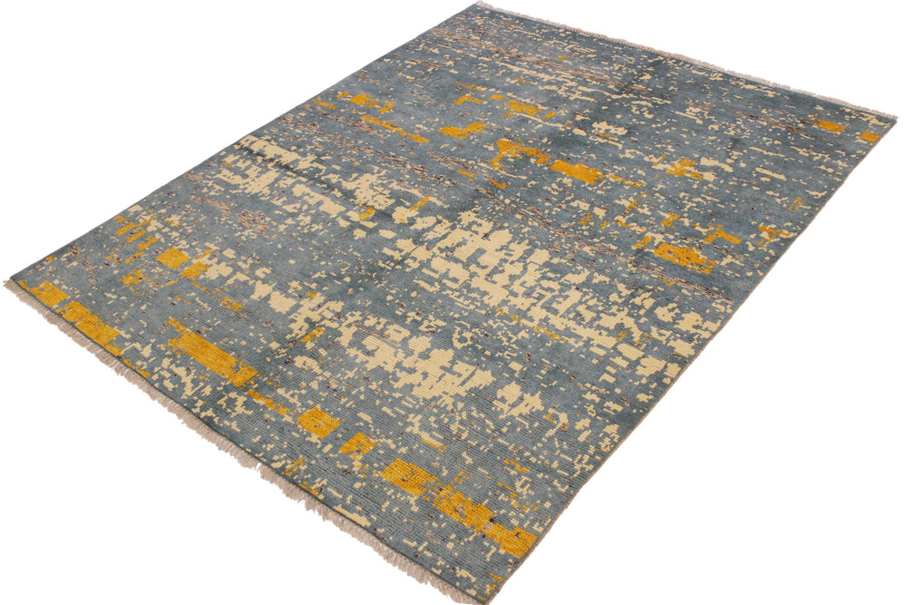 handmade Modern Balouchi Blue Beige Hand Knotted RECTANGLE 100% WOOL area rug 5x6