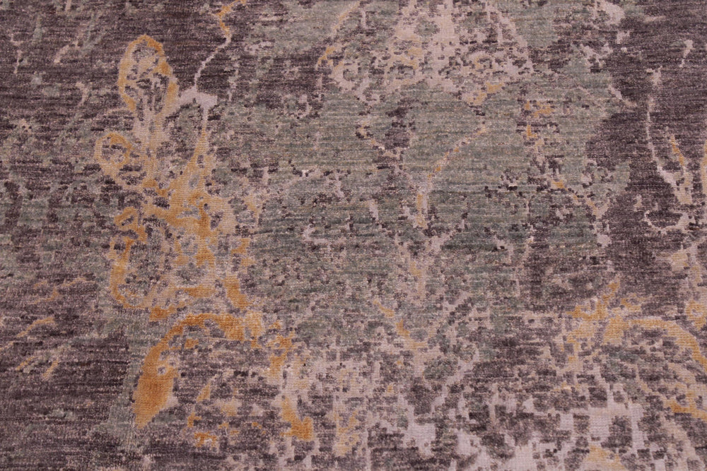 handmade Modern Kafkaz Brown Green Hand Knotted RECTANGLE WOOL&SILK area rug 6' x 9'