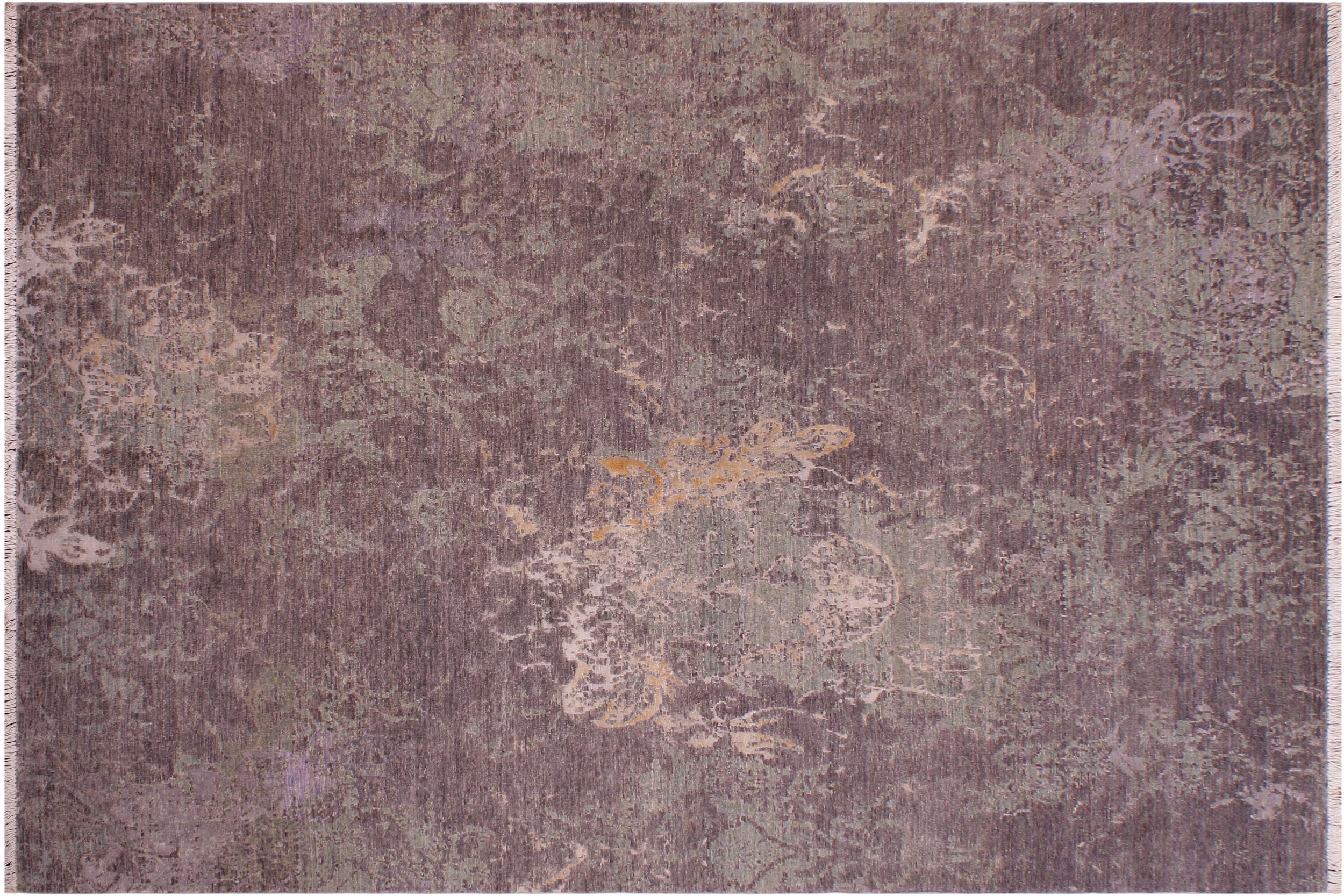 handmade Modern Kafkaz Brown Green Hand Knotted RECTANGLE WOOL&SILK area rug 6' x 9'