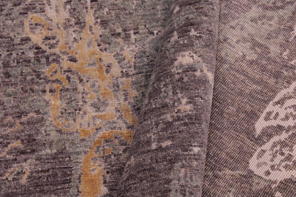 handmade Modern Kafkaz Brown Green Hand Knotted RECTANGLE WOOL&SILK area rug 6 x 9