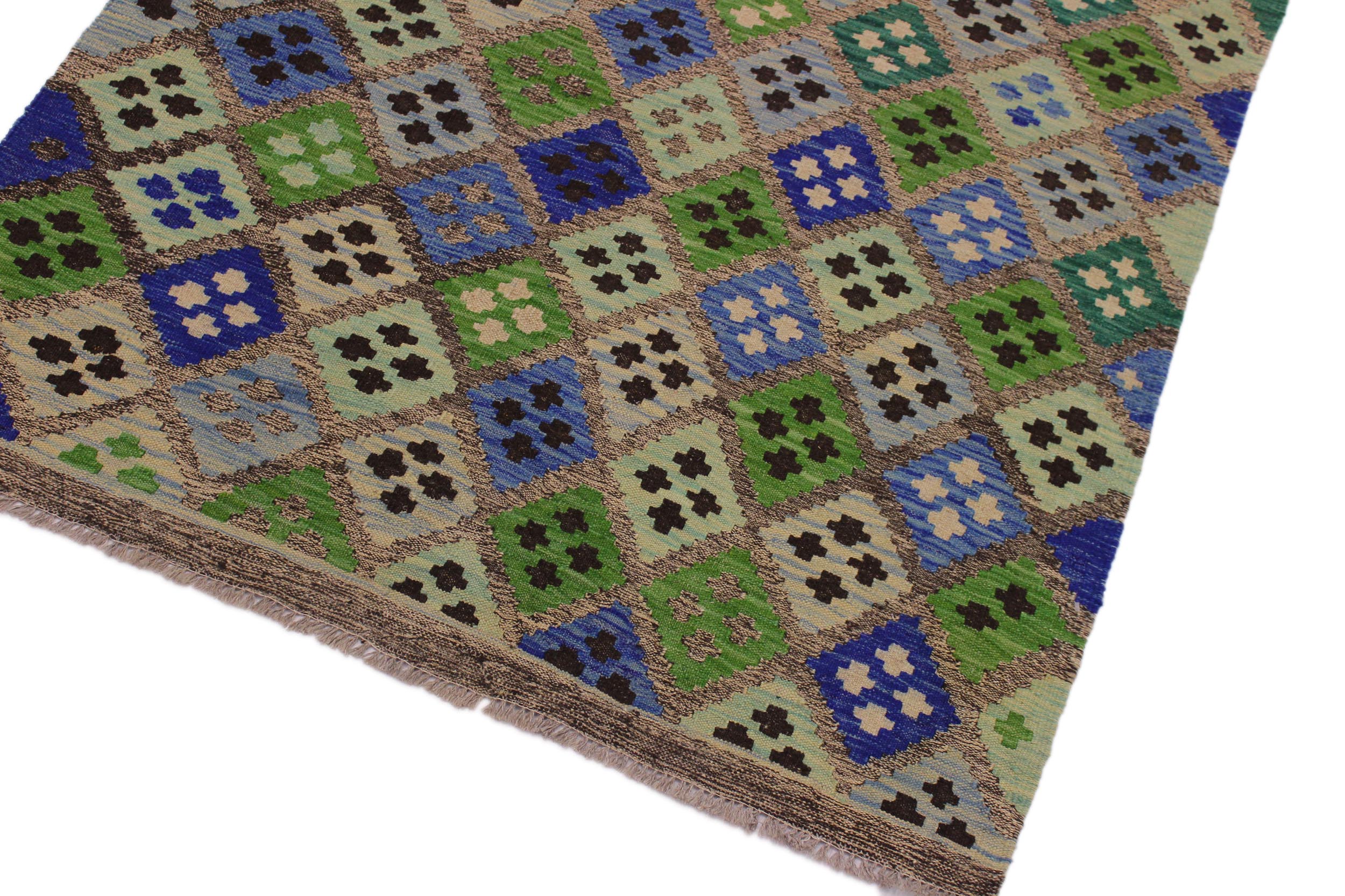 handmade Geometric Kilim Gray Blue Hand-Woven RECTANGLE 100% WOOL area rug 4 x 6