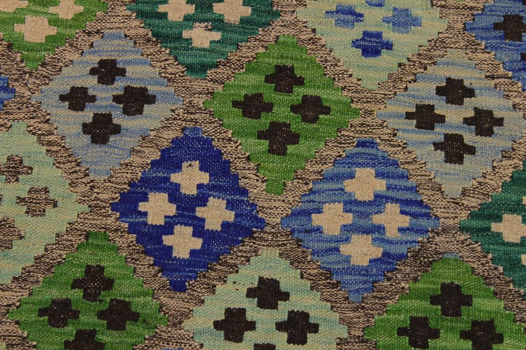 Flat Weave Kilim Antique Navaho Vintage handmade Geometric Kilim Gray Blue Hand-Woven Rectangle 100% Wool Area Rug 4x6 