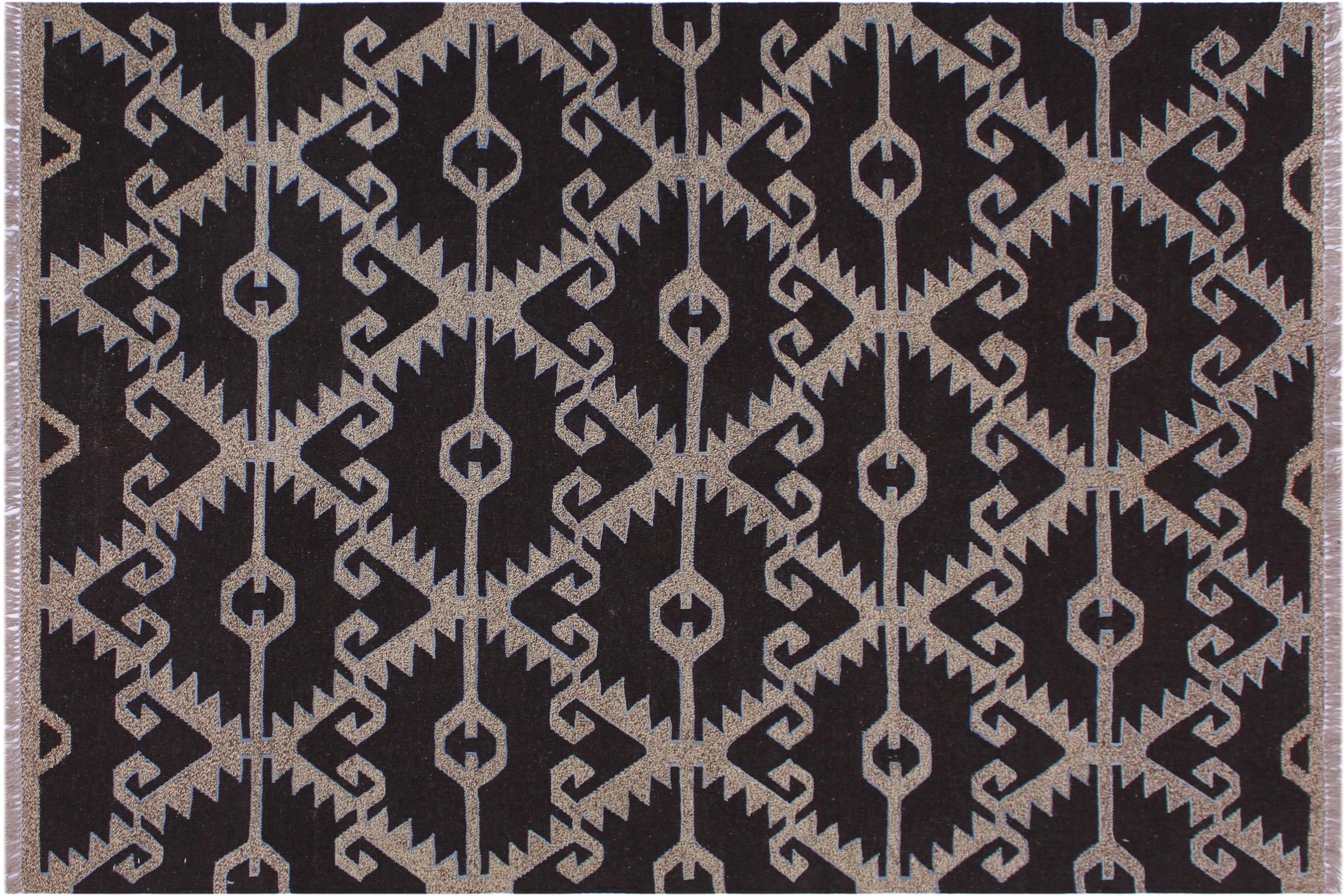 handmade Modern Kilim Brown Gray Hand-Woven RECTANGLE 100% WOOL area rug 5x6