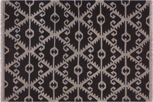 5x6 hand woven Turkish Flat Weave Kilim wool rug in brown and gray - Abstract Turkish Angelo