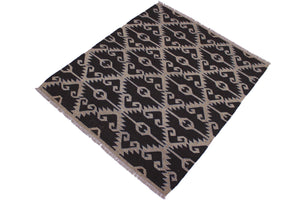 handmade Modern Kilim Brown Gray Hand-Woven RECTANGLE 100% WOOL area rug 5x6