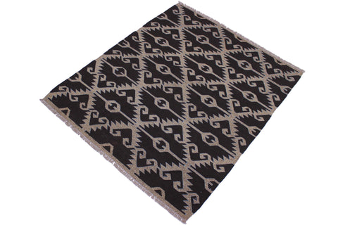 handmade Modern Kilim Brown Gray Hand-Woven RECTANGLE 100% WOOL area rug 5x6