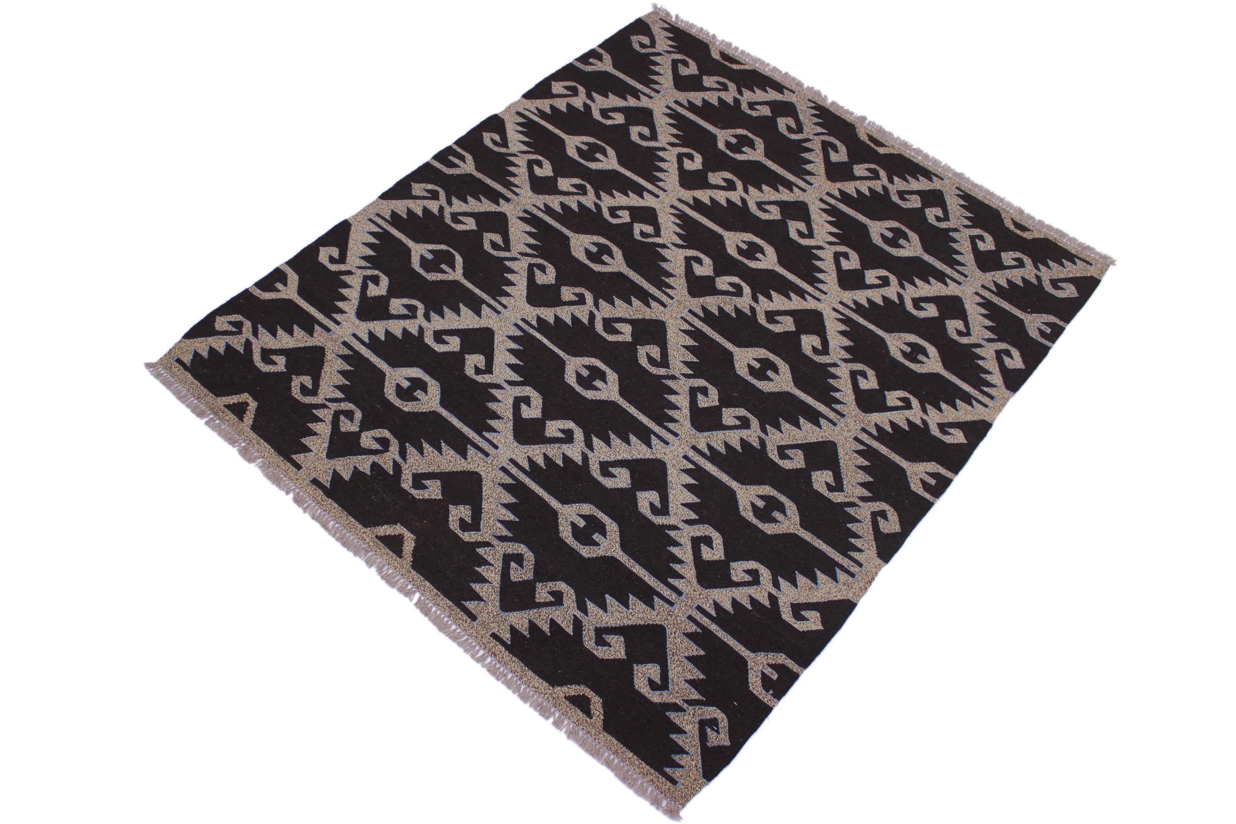 handmade Modern Kilim Brown Gray Hand-Woven RECTANGLE 100% WOOL area rug 5x6