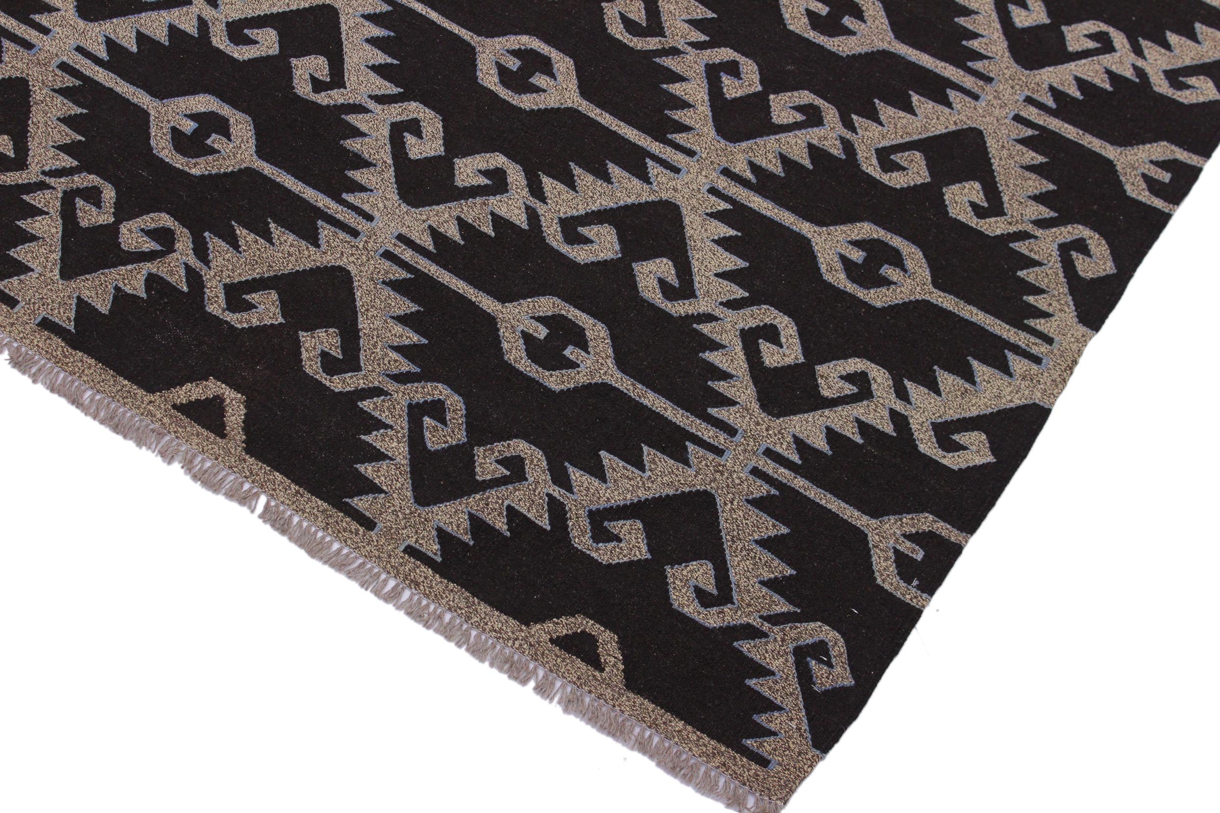 handmade Modern Kilim Brown Gray Hand-Woven RECTANGLE 100% WOOL area rug 5x6