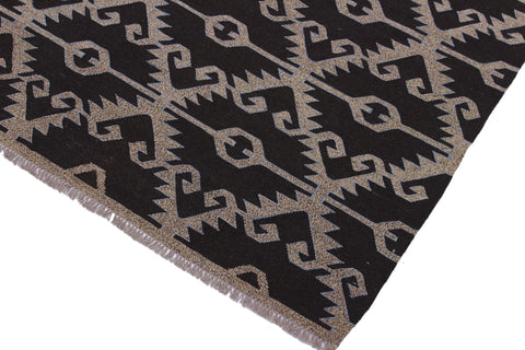handmade Modern Kilim Brown Gray Hand-Woven RECTANGLE 100% WOOL area rug 5x6