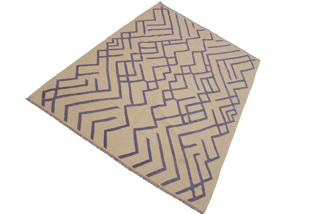 Flat Weave Kilim Antique Navaho Vintage handmade Modern Kilim Beige Purple Hand-Woven Rectangle 100% Wool Area Rug 7x10 