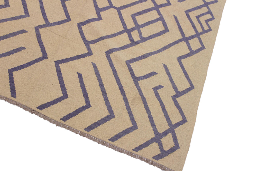 handmade Modern Kilim Beige Purple Hand-Woven RECTANGLE 100% WOOL area rug 7' x 10'