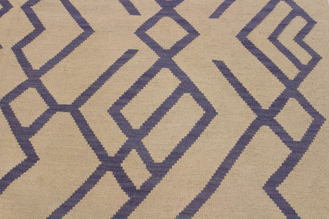 handmade Modern Kilim Beige Purple Hand-Woven RECTANGLE 100% WOOL area rug 7' x 10'