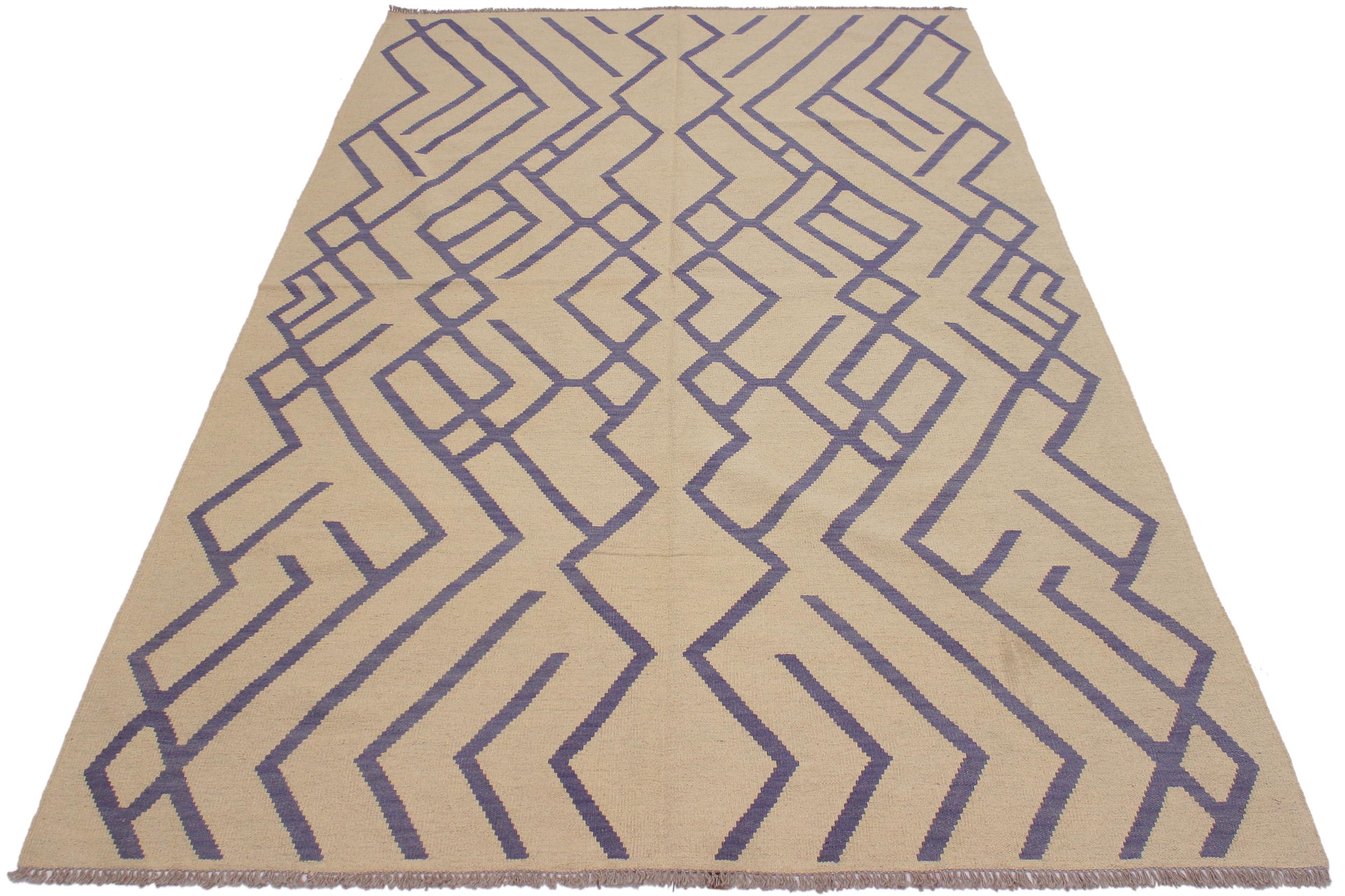 handmade Modern Kilim Beige Purple Hand-Woven RECTANGLE 100% WOOL area rug 7' x 10'