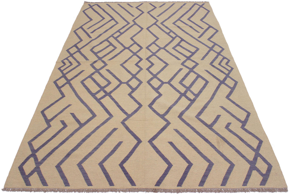 handmade Modern Kilim Beige Purple Hand-Woven RECTANGLE 100% WOOL area rug 7' x 10'