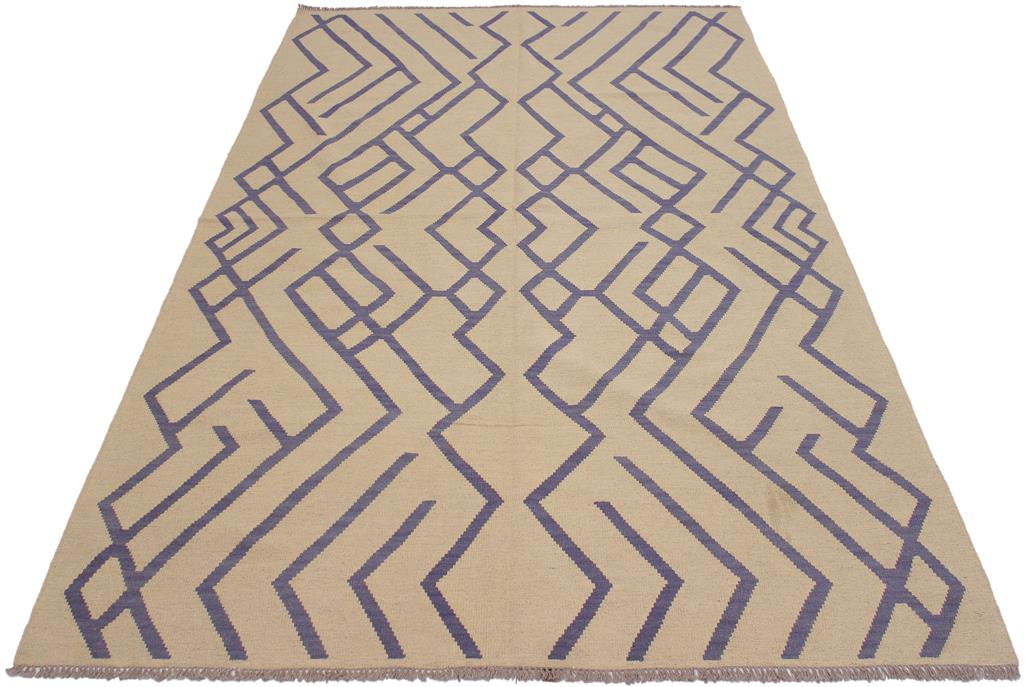 Flat Weave Kilim Antique Navaho Vintage handmade Modern Kilim Beige Purple Hand-Woven Rectangle 100% Wool Area Rug 7x10 
