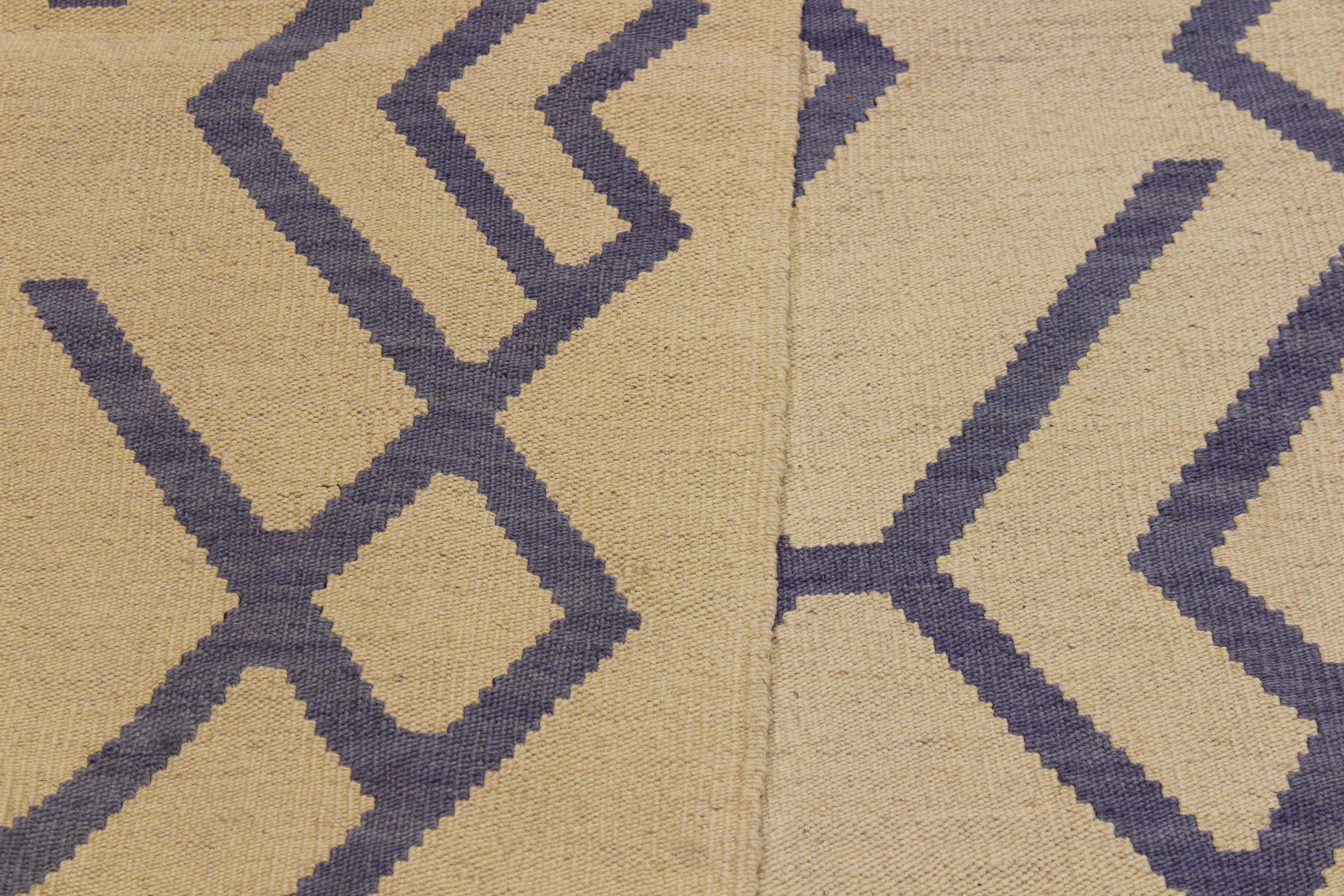 handmade Modern Kilim Beige Purple Hand-Woven RECTANGLE 100% WOOL area rug 7' x 10'