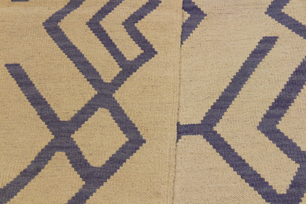handmade Modern Kilim Beige Purple Hand-Woven RECTANGLE 100% WOOL area rug 7' x 10'