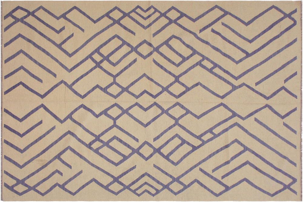 handmade Modern Kilim Beige Purple Hand-Woven RECTANGLE 100% WOOL area rug 7' x 10'