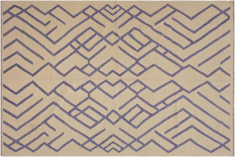 handmade Modern Kilim Beige Purple Hand-Woven RECTANGLE 100% WOOL area rug 7' x 10'