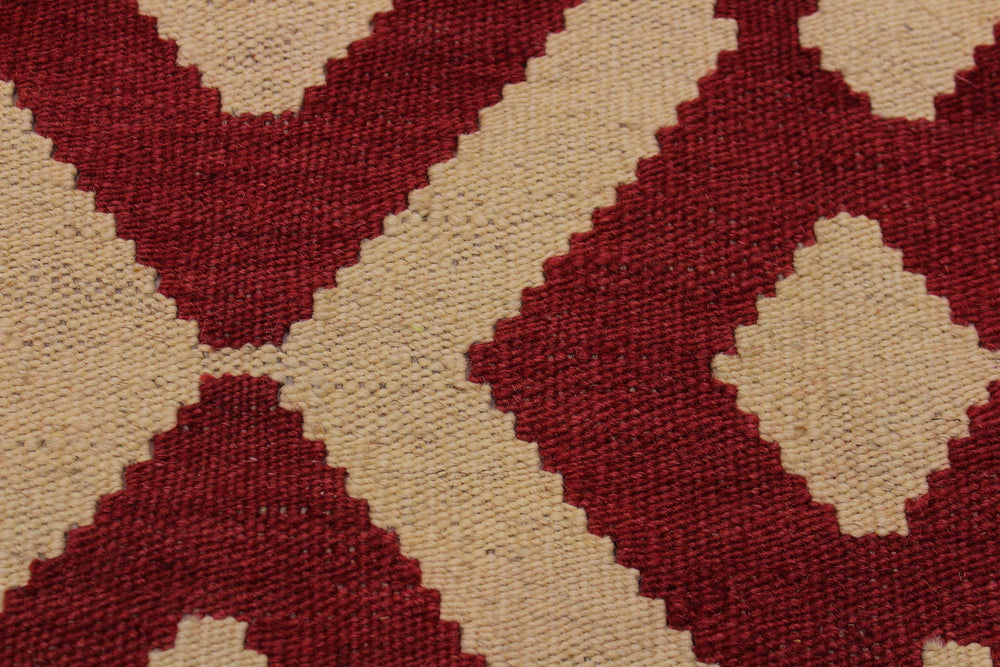handmade Modern Kilim Red Beige Hand-Woven RECTANGLE 100% WOOL area rug 4' x 6'
