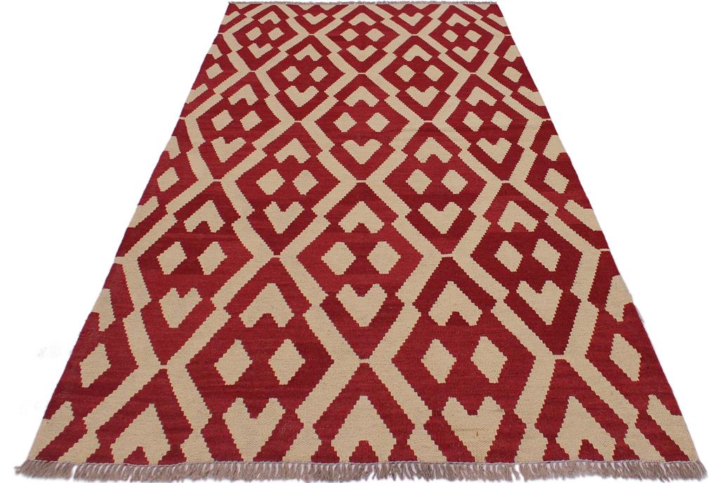 Flat Weave Kilim Antique Navaho Vintage handmade Modern Kilim Red Beige Hand-Woven Rectangle 100% Wool Area Rug 4x6 