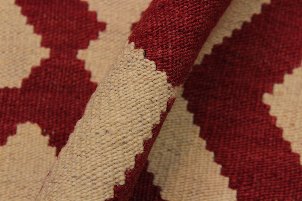 handmade Modern Kilim Red Beige Hand-Woven RECTANGLE 100% WOOL area rug 4' x 6'