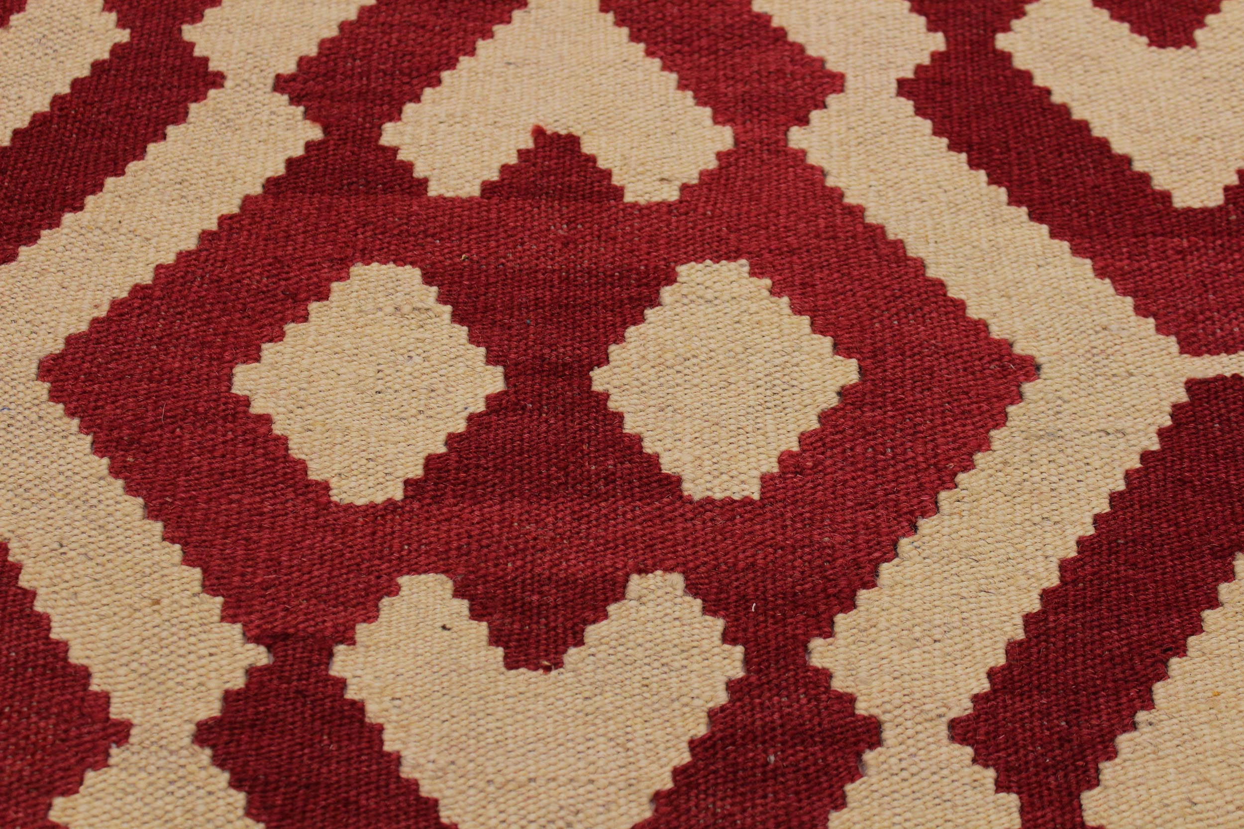 handmade Modern Kilim Red Beige Hand-Woven RECTANGLE 100% WOOL area rug 4' x 6'