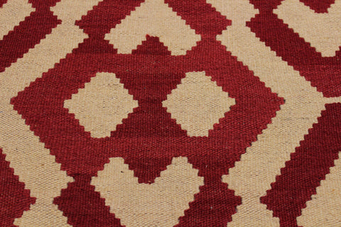 handmade Modern Kilim Red Beige Hand-Woven RECTANGLE 100% WOOL area rug 4' x 6'