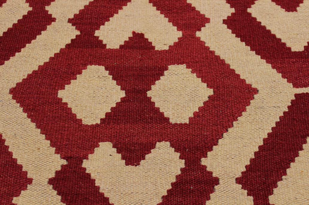Flat Weave Kilim Antique Navaho Vintage handmade Modern Kilim Red Beige Hand-Woven Rectangle 100% Wool Area Rug 4x6 