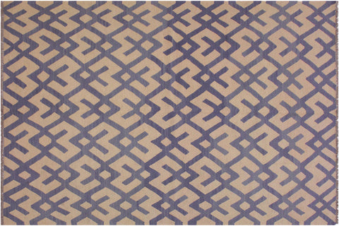 handmade Modern Kilim Beige Purple Hand-Woven RECTANGLE 100% WOOL area rug 6' x 8'
