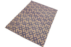 handmade Modern Kilim Beige Purple Hand-Woven RECTANGLE 100% WOOL area rug 6' x 8'