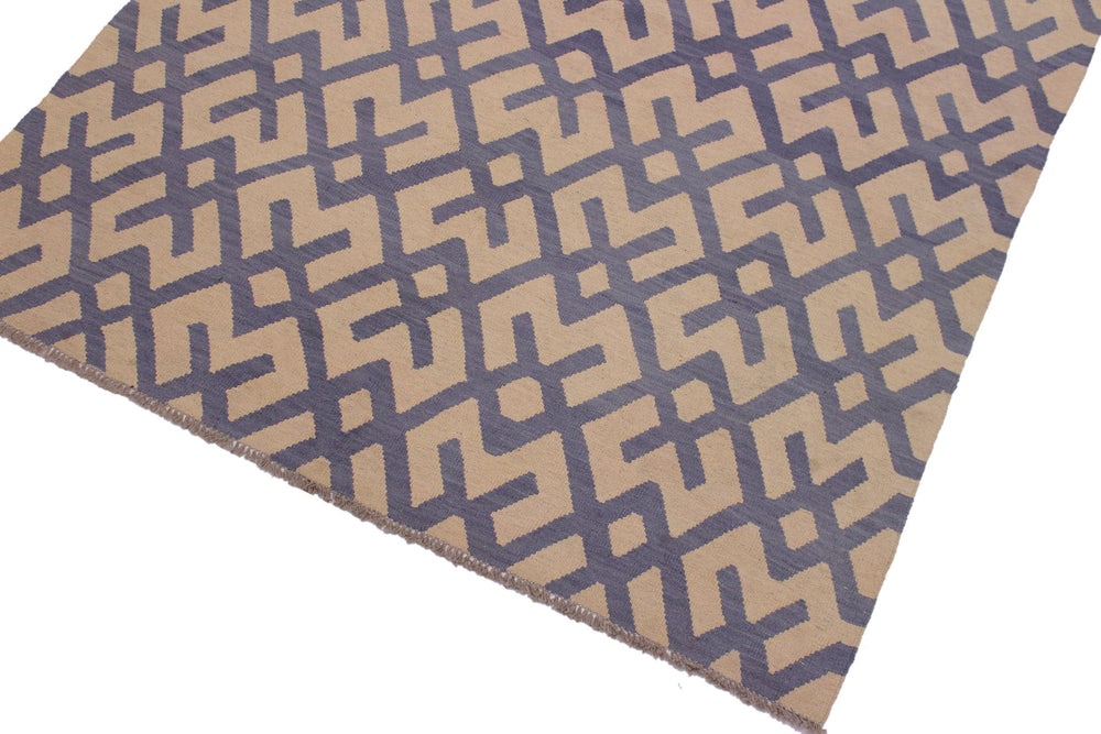 handmade Modern Kilim Beige Purple Hand-Woven RECTANGLE 100% WOOL area rug 6' x 8'