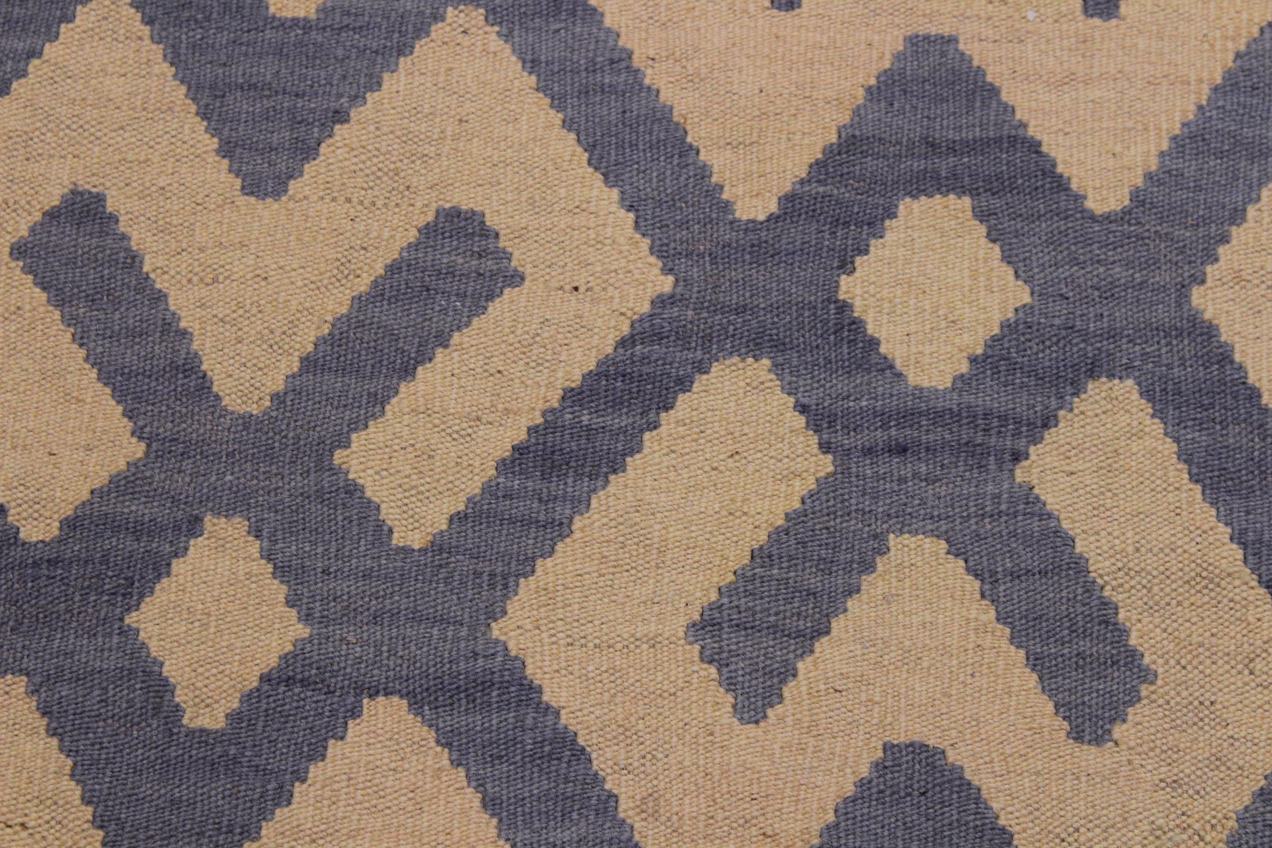 handmade Modern Kilim Beige Purple Hand-Woven RECTANGLE 100% WOOL area rug 6' x 8'