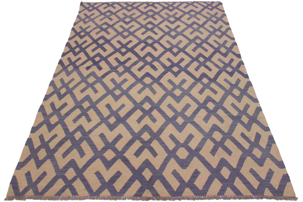 handmade Modern Kilim Beige Purple Hand-Woven RECTANGLE 100% WOOL area rug 6' x 8'