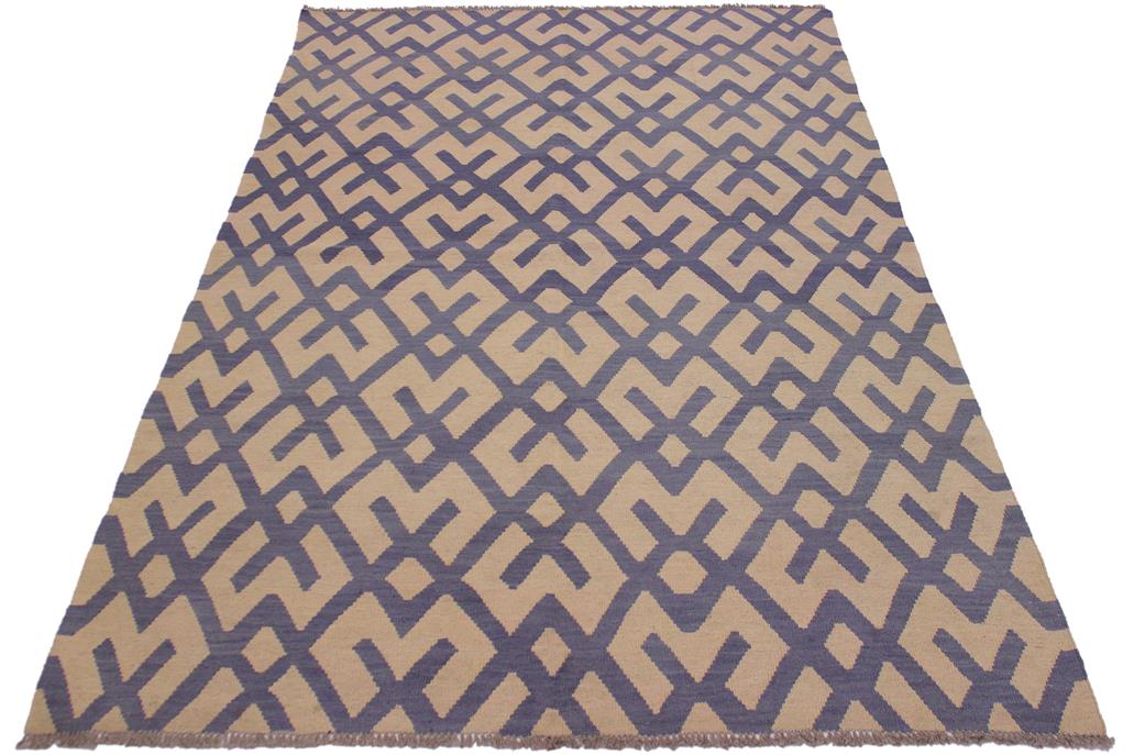 Flat Weave Kilim Antique Navaho Vintage handmade Modern Kilim Beige Purple Hand-Woven Rectangle 100% Wool Area Rug 6x8 