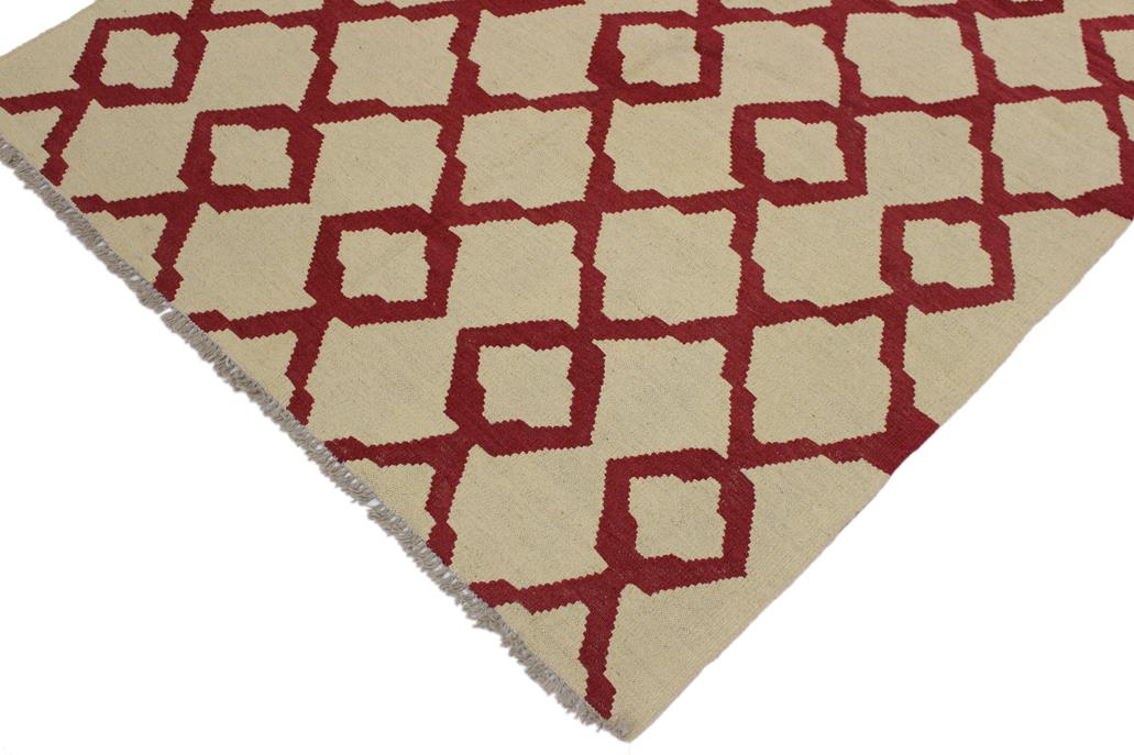 Flat Weave Kilim Antique Navaho Vintage handmade Modern Kilim Beige Red Hand-Woven Rectangle 100% Wool Area Rug 4x6 