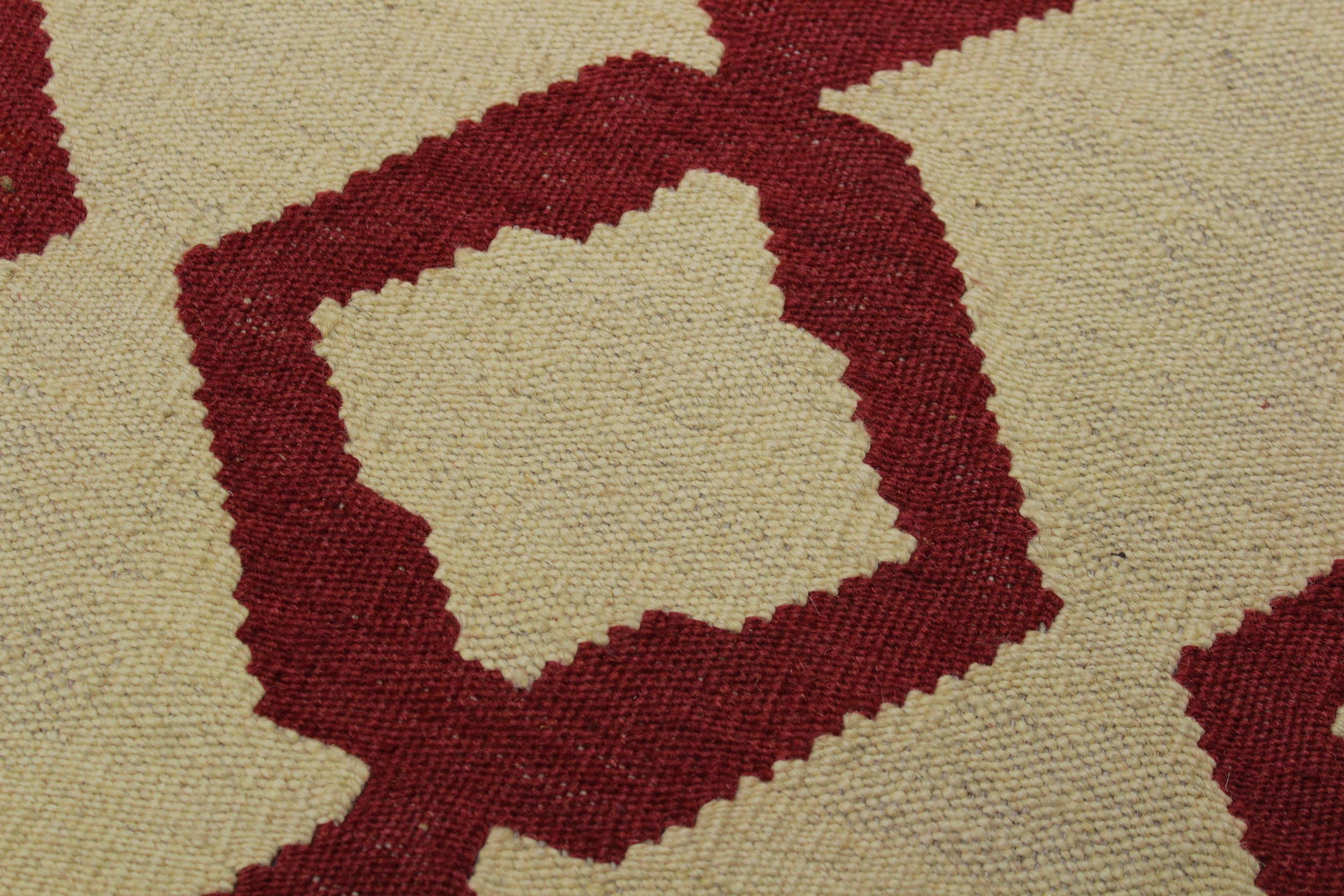 handmade Modern Kilim Beige Red Hand-Woven RECTANGLE 100% WOOL area rug 4' x 6'