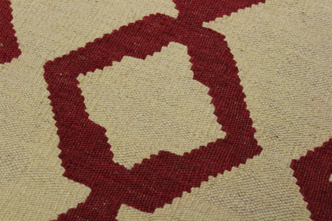 handmade Modern Kilim Beige Red Hand-Woven RECTANGLE 100% WOOL area rug 4' x 6'