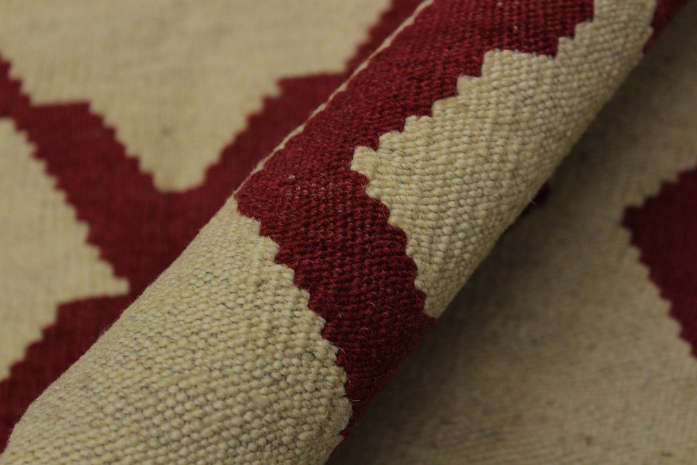 handmade Modern Kilim Beige Red Hand-Woven RECTANGLE 100% WOOL area rug 4' x 6'