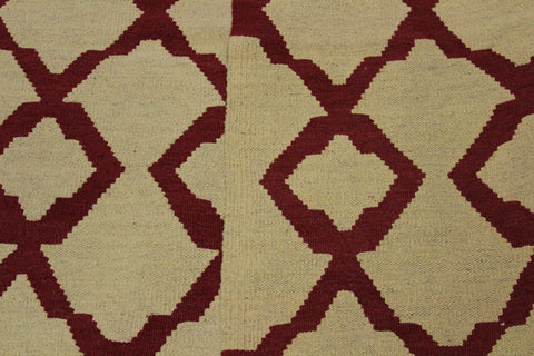handmade Modern Kilim Beige Red Hand-Woven RECTANGLE 100% WOOL area rug 4' x 6'
