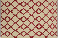 handmade Modern Kilim Beige Red Hand-Woven RECTANGLE 100% WOOL area rug 4' x 6'