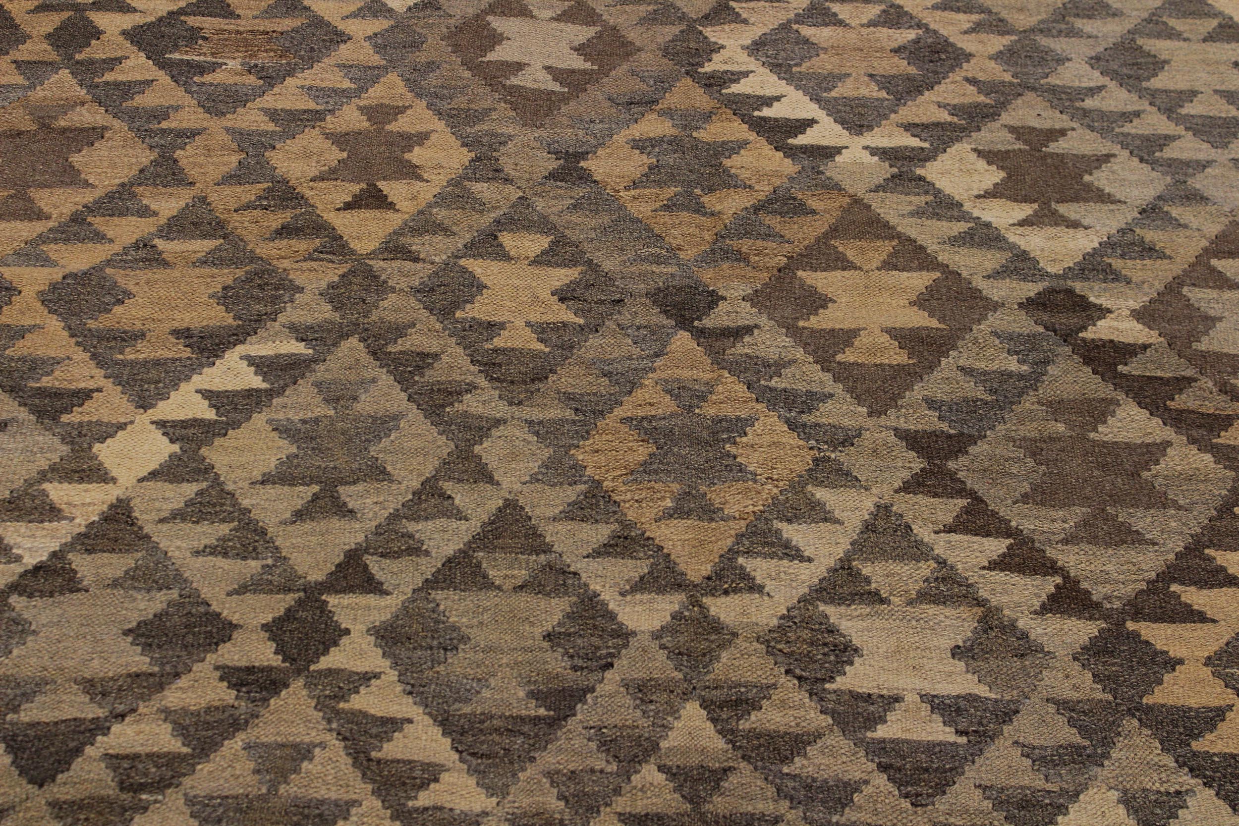 handmade Modern Kilim Gray Brown Hand-Woven RECTANGLE 100% WOOL area rug 6' x 8'