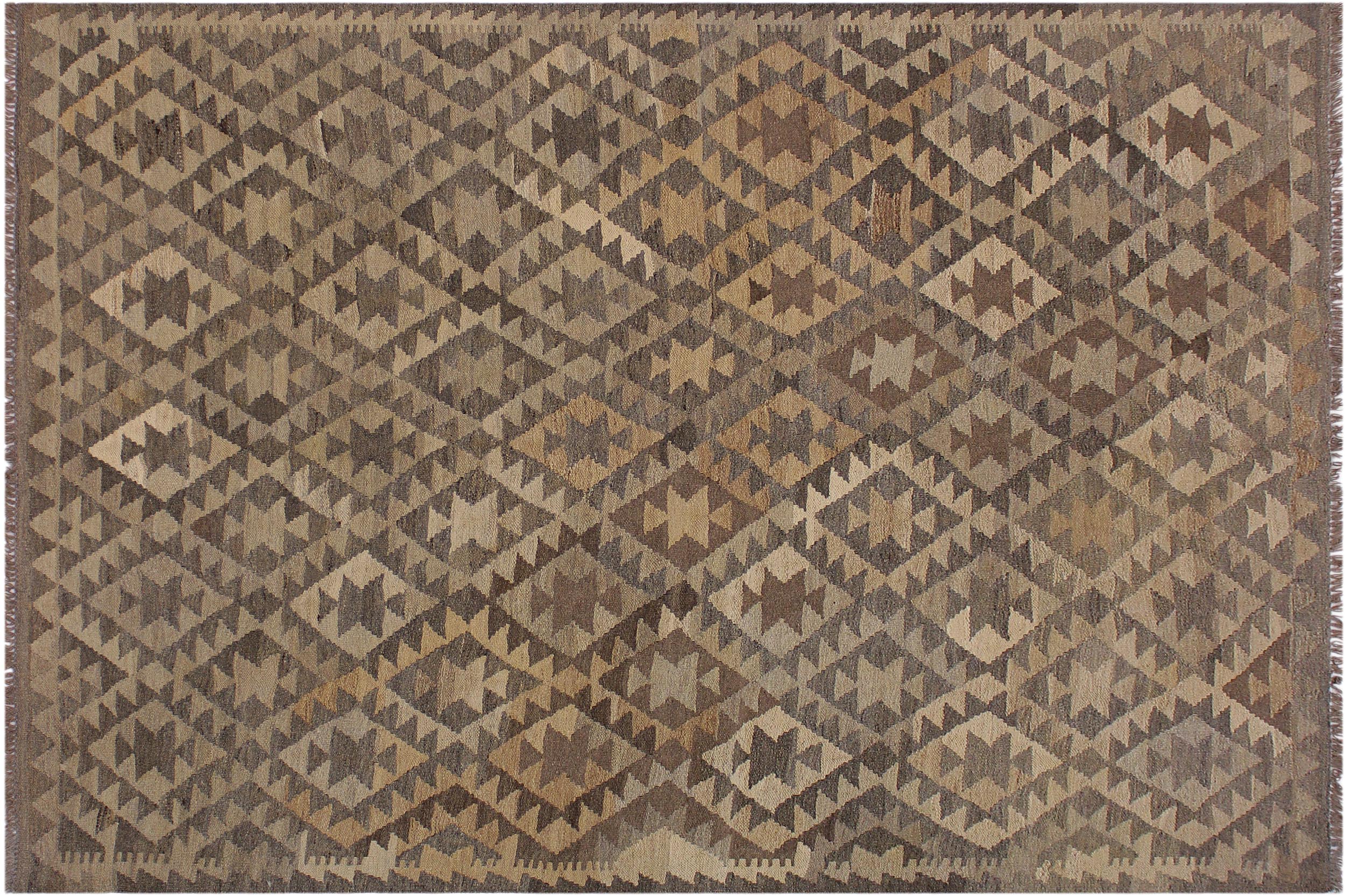 handmade Modern Kilim Gray Brown Hand-Woven RECTANGLE 100% WOOL area rug 6' x 8'
