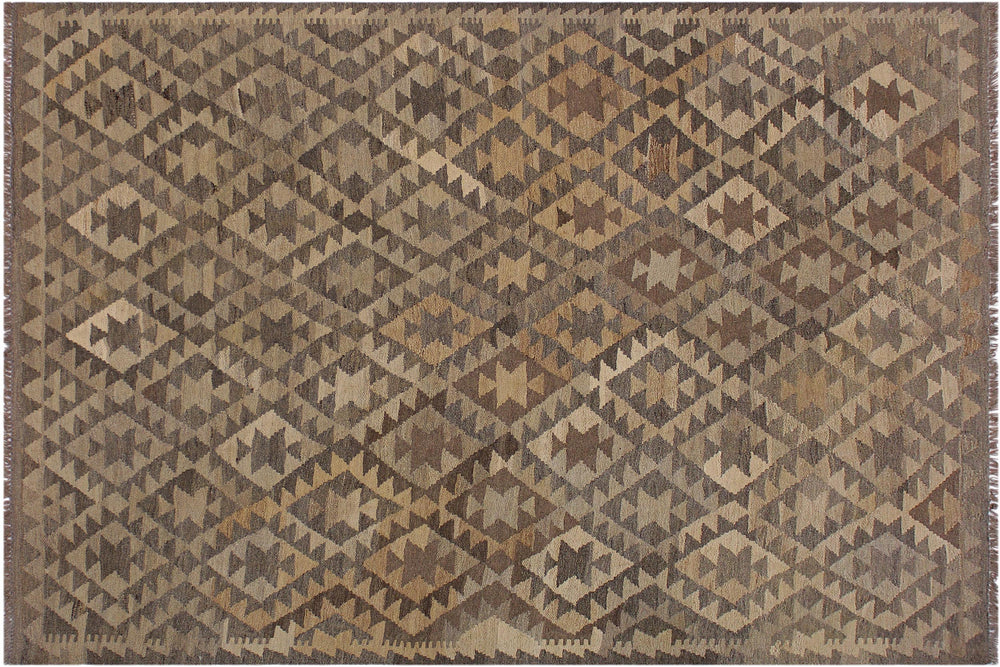 handmade Modern Kilim Gray Brown Hand-Woven RECTANGLE 100% WOOL area rug 6' x 8'