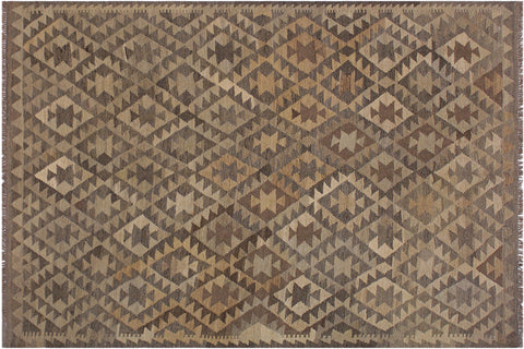 handmade Modern Kilim Gray Brown Hand-Woven RECTANGLE 100% WOOL area rug 6' x 8'