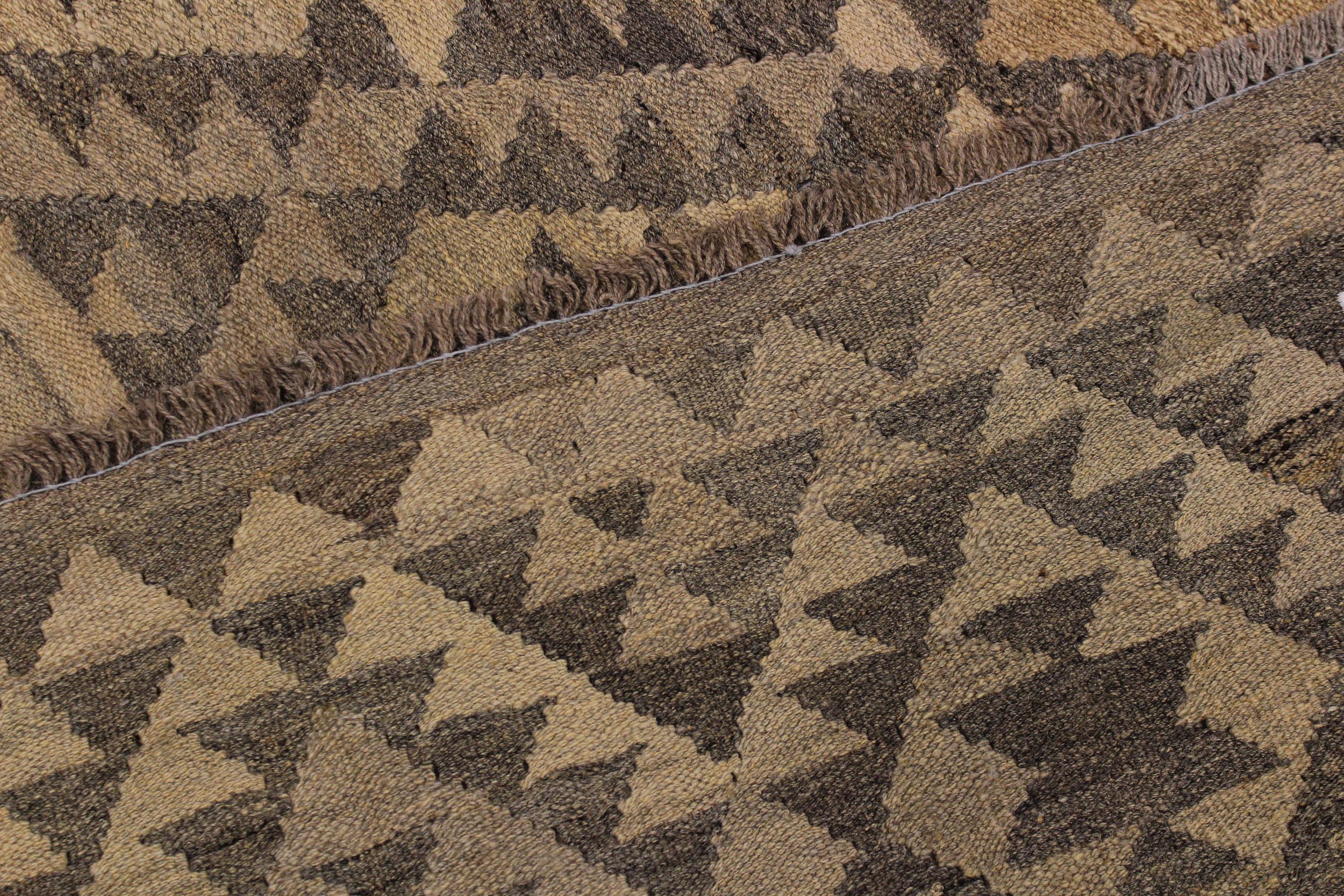 handmade Modern Kilim Gray Brown Hand-Woven RECTANGLE 100% WOOL area rug 6' x 8'