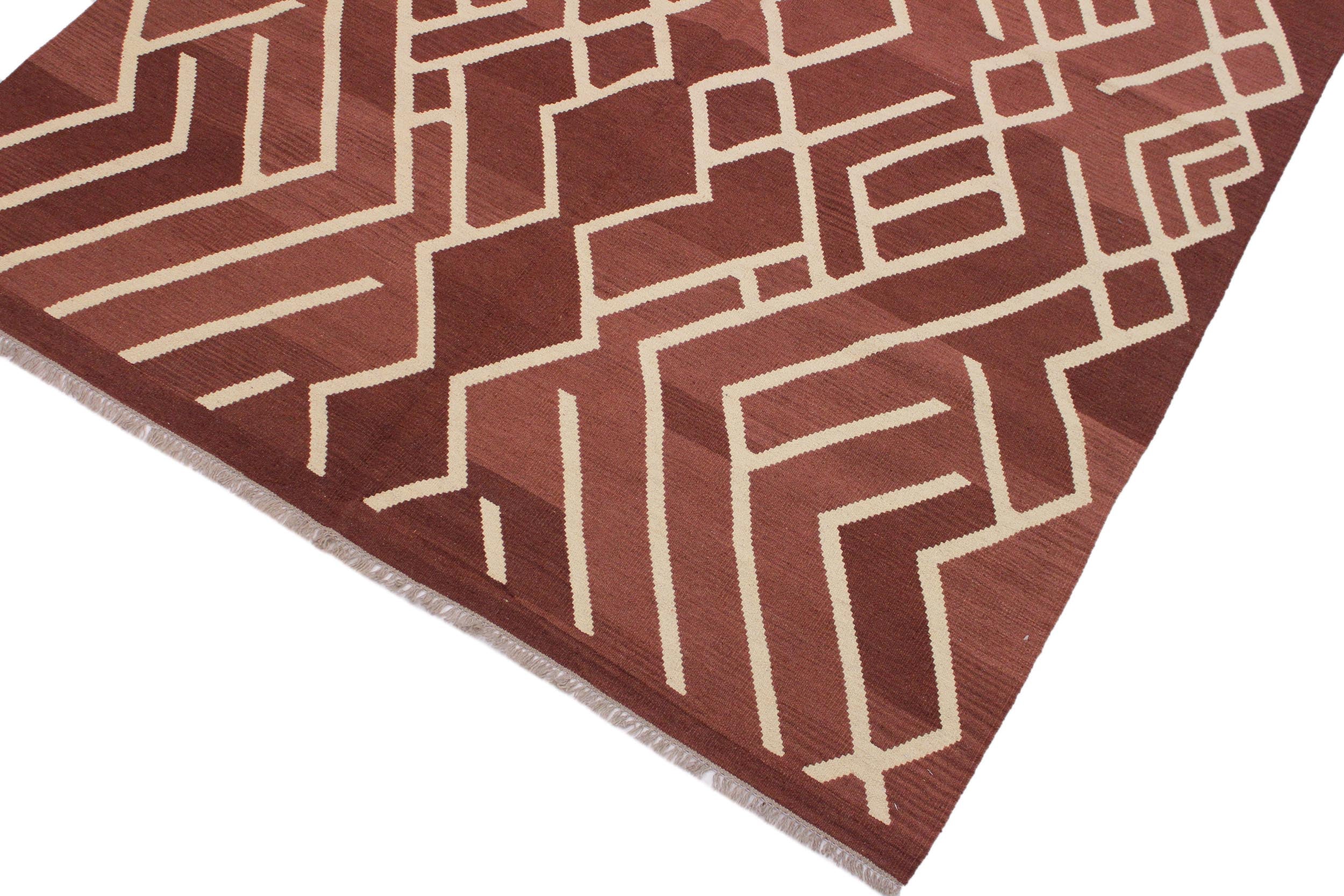 handmade Modern Kilim Brown Beige Hand-Woven RECTANGLE 100% WOOL area rug 7' x 10'