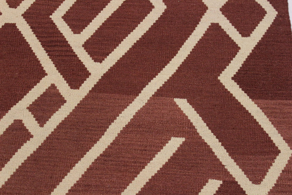 handmade Modern Kilim Brown Beige Hand-Woven RECTANGLE 100% WOOL area rug 7' x 10'