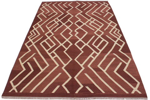 handmade Modern Kilim Brown Beige Hand-Woven RECTANGLE 100% WOOL area rug 7' x 10'