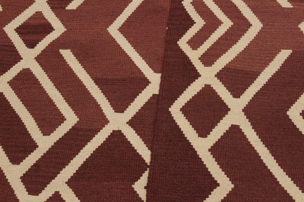 handmade Modern Kilim Brown Beige Hand-Woven RECTANGLE 100% WOOL area rug 7' x 10'